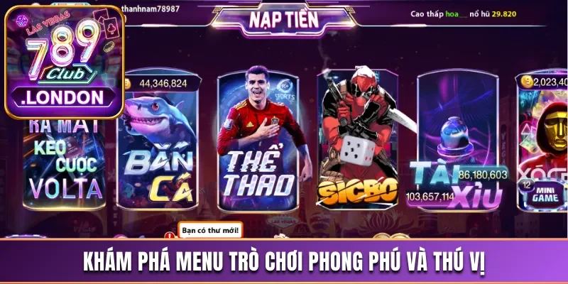 Khám phá menu trò chơi phong phú và thú vị