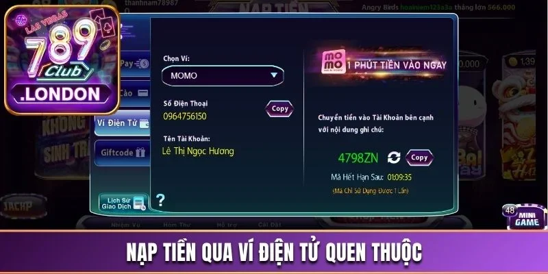 Nạp tiền qua ví điện tử quen thuộc