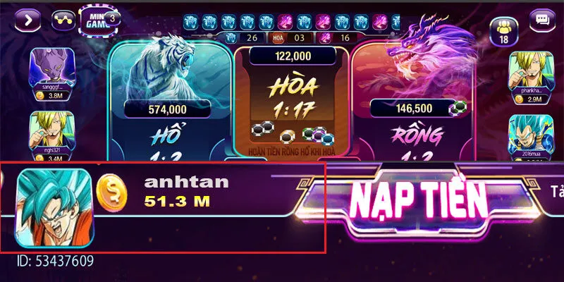 Tài khoản anh Tân sau chiến thắng vang dội tại Rồng hổ 789Club